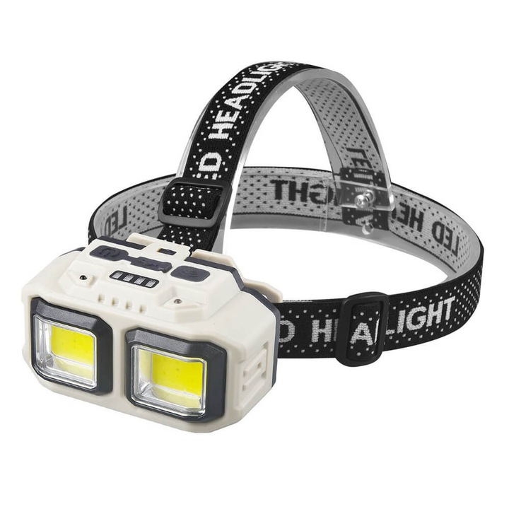 Edman LED fejlámpa, professzionális, USB töltés, mozgásérzékelő, 4 fénymód, 2 intenzitási szint, horgászathoz, vadászathoz, munkához, akkumulátorjelző, HX816S, bézs