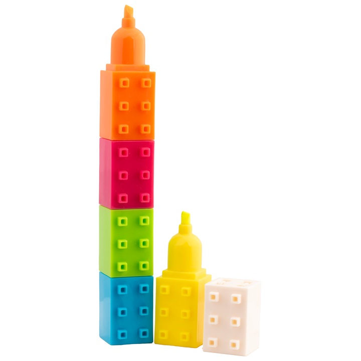 Happy Color tégla alakú filctoll készlet, 5 db, fluoreszkáló színek