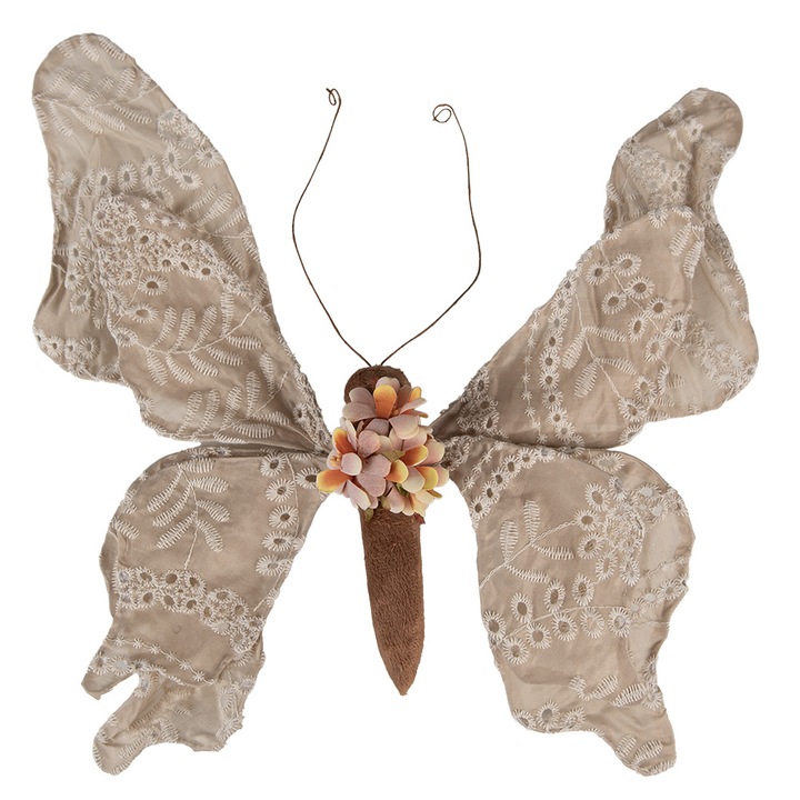 Dekoratív textil pillangó bézs 33x6x31 cm