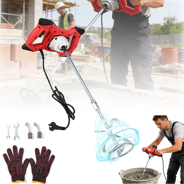 Betoniera electrica portabila JFYU®, 2100W, 6 viteze ajustabile