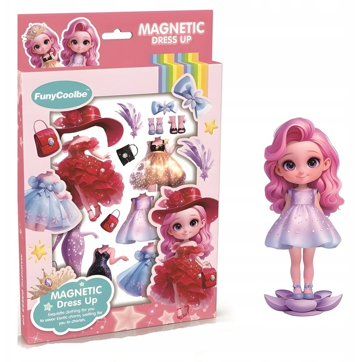 Vidám babaruhák babák öltöztetéséhez, rózsaszín, mágneses, passzoló