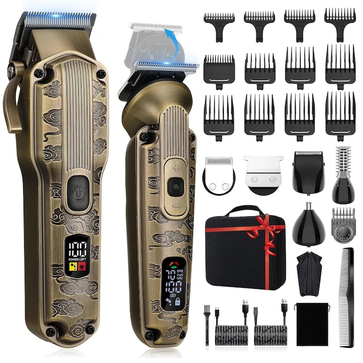Masina de Tuns Profesionala Fara Fir cu Lame Otel Inoxidabil, 5 Piepteni Ajustabili (3-15 mm), Autonomie 180 min, Motor Silentios, Set Complet pentru Tuns Par si Styling Barbati, FILSAB