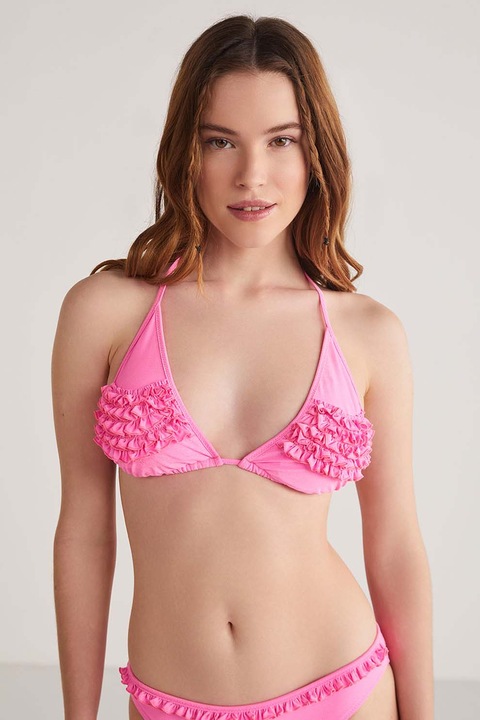 KOM, Costum de baie din doua piese cu volane Lips, Roz, 32