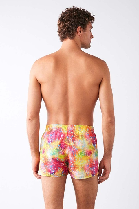 KOM, Pantaloni scurti de baie cu snur si model, Galben, Roz, S