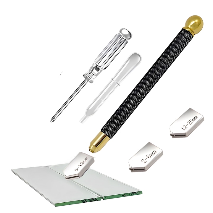 Set cutit taiat sticla TREXORA, 3 capete, negru, 20x20mm