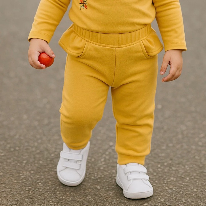 Hosszú melegítőnadrág fodros derekúval, PANCO - Retro Journey, sárga, lányoknak, Sárga