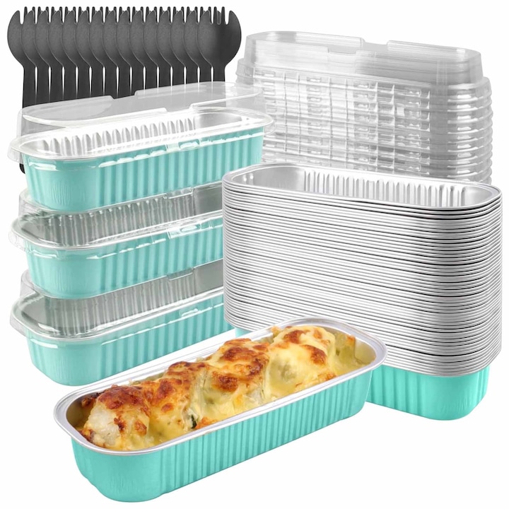 Set 30 vesela de unica folosinta, SINBINTA, Coacere de unica folosinta, Cu capac, 200ml, Rezistente la grasimi, Pentru prajituri sau placinte, Plastic, 166*34*30mm, Albastru