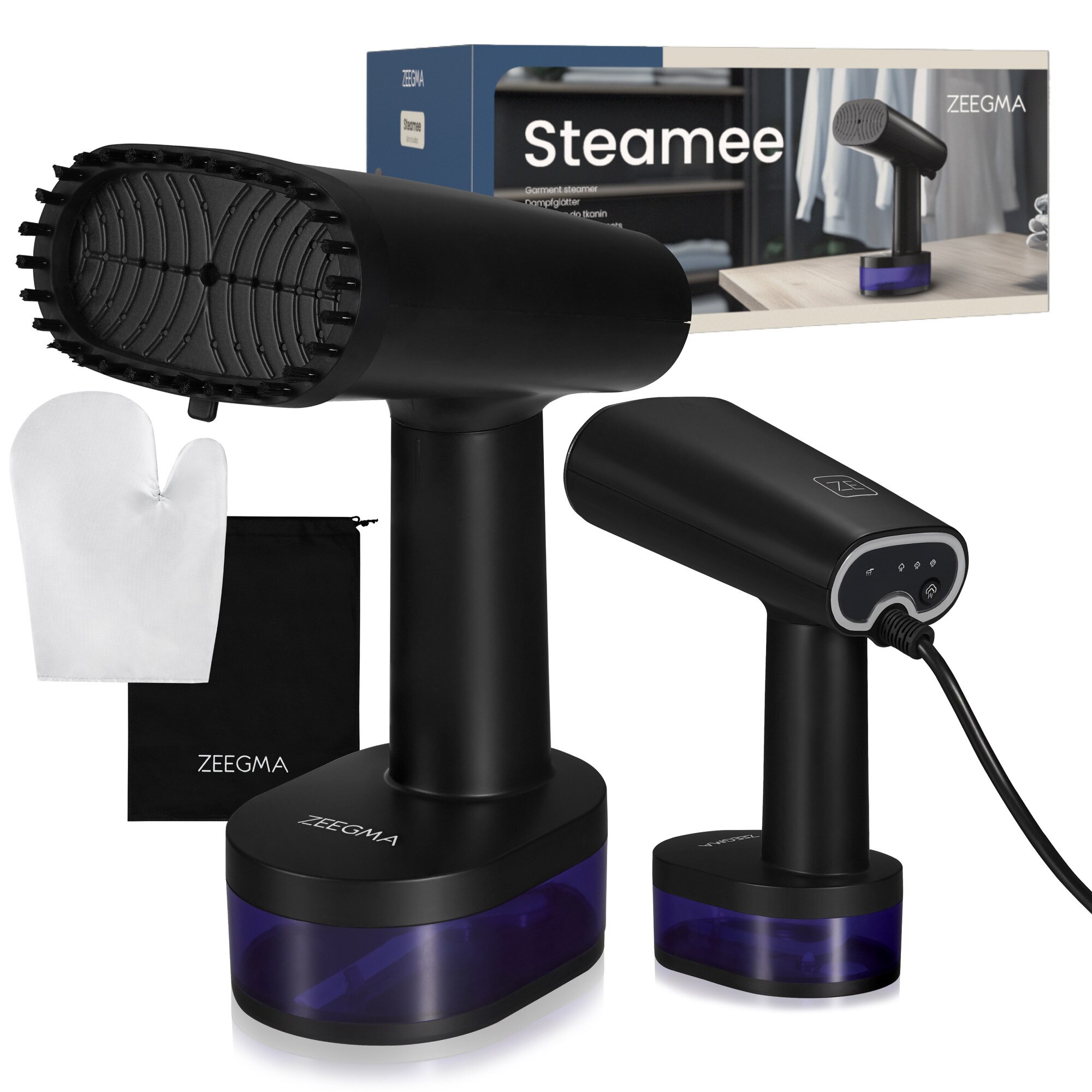 Aparat de calcat vertical cu abur, Zeegma Steamee, 370 ml, 1640 W, 25 g/min, Handig, Negru