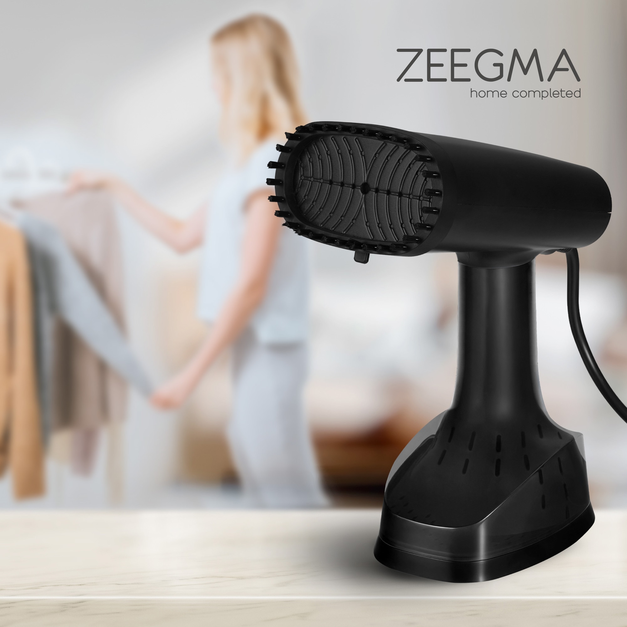 Aparat de calcat vertical cu abur, Zeegma Friskeer, 380 ml, 1640 W, 25 g/min, Handig, Negru