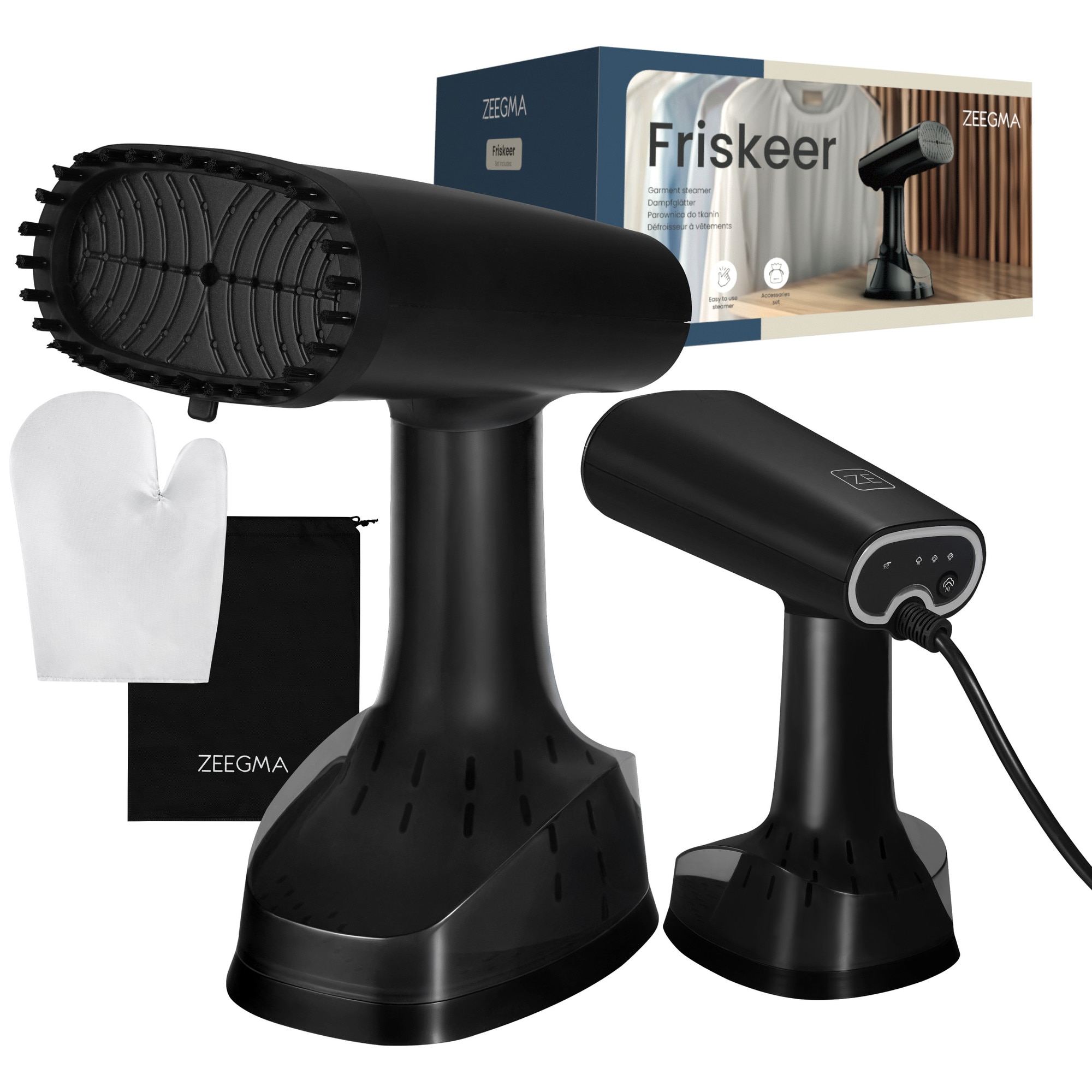 Aparat de calcat vertical cu abur, Zeegma Friskeer, 380 ml, 1640 W, 25 g/min, Handig, Negru