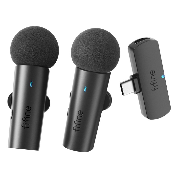 Set Microfon Lavaliera profesionala Wireless Fifine AmpliGame M8, negru