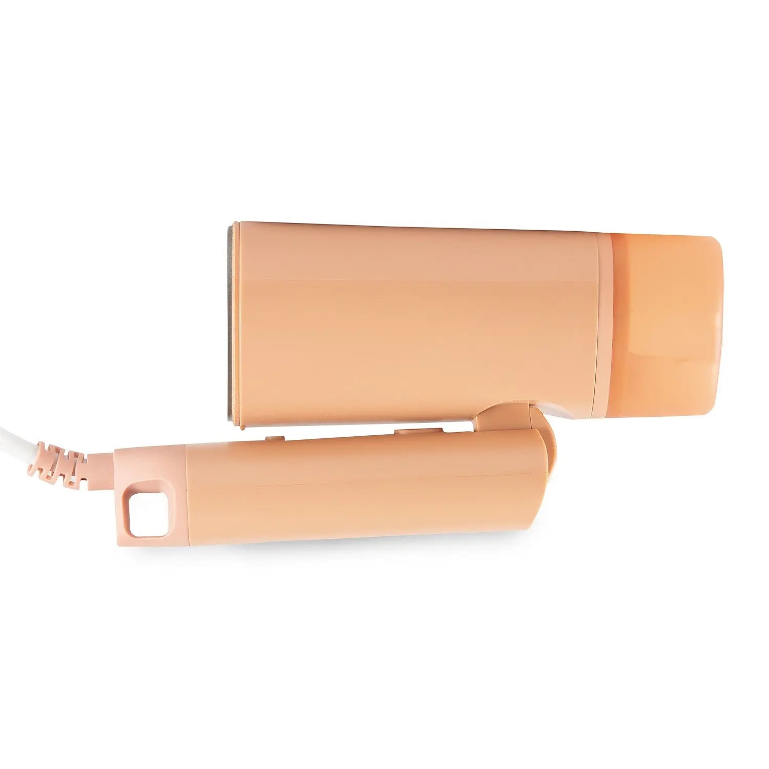 Aparat de calcat cu aburi pliabil DOMO, ideal pentru vacante, portabil, calcare verticala, talpa din ceramica, control nivel aburi, ideal pentru toate tipurile de material, portocaliu pastel