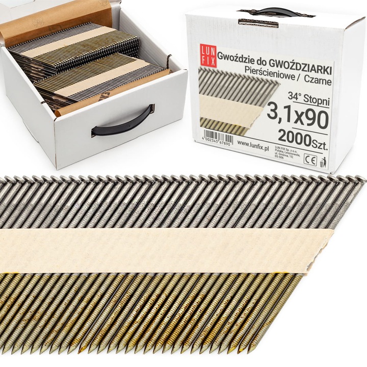 Cuie pentru bate cuie 90mm 3.1x90 3.5" inelare pe hartie negre 2000 buc