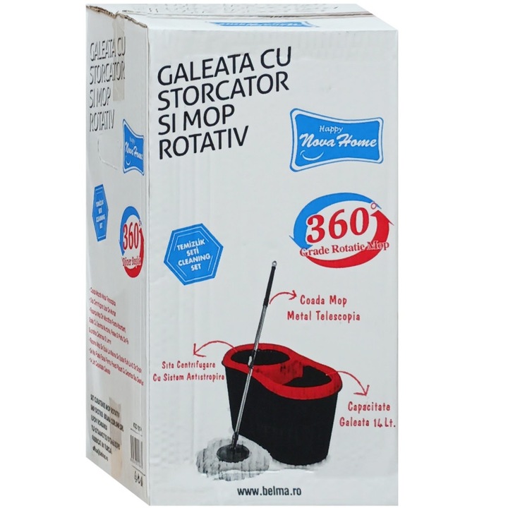 Set galeata cu mop rotativ, NOVA HOME, economic 14L 1014