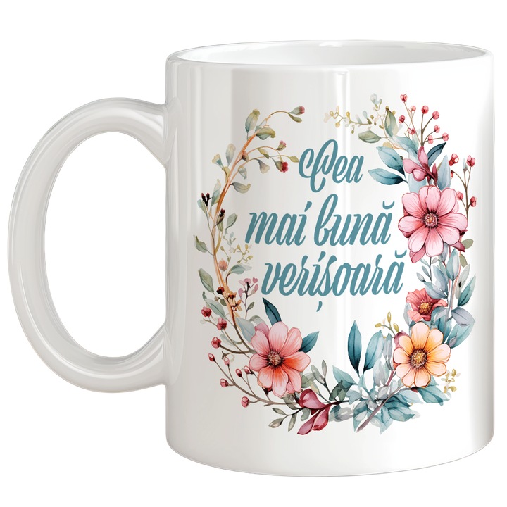 Cana ceramica alba personalizata – Cea mai buna verisoara – 330 ml
