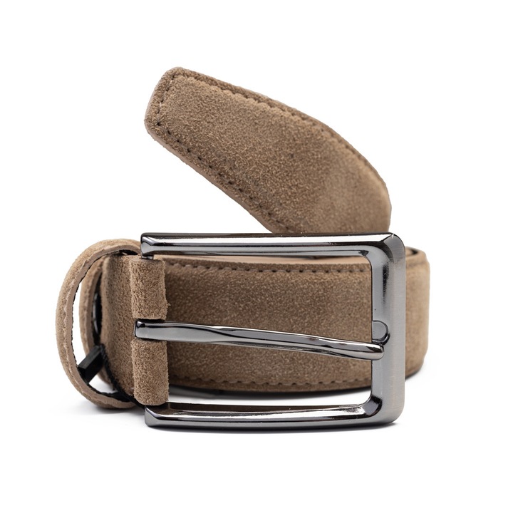 Curea piele barbati, Toro Nero, bej inchis, Simple line, 130