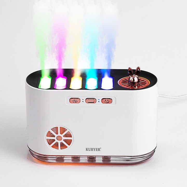 Ултразвуков овлажнител за въздух, KUIIYER®, Може да добавя аромат, Резервоар 700 мл, Безшумен, Автоматично изключване, 7 цвята със звукова адаптация, USB-C зареждане
