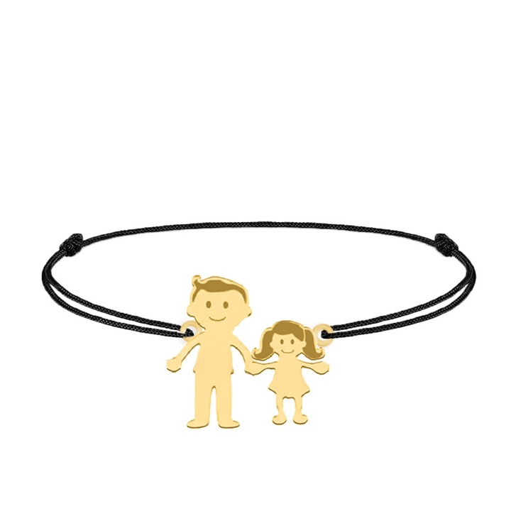 Bratara personalizata Tata si Fetita, snur, argint 925 placat cu aur 24K - Family 2 Membri BijuBOX