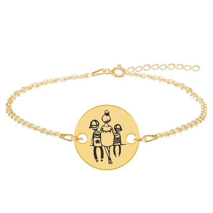 Bratara personalizata Mama cu doua biatei din argint 925 placata cu aur 24K - Felicia, BijuBOX