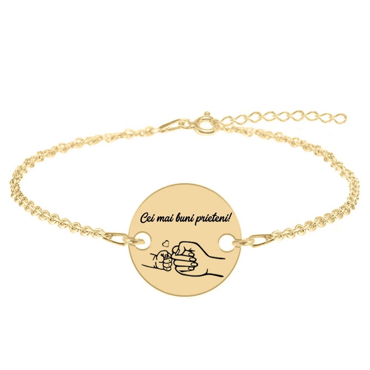 Bratara personalizata Mama si copilul "Cei mai buni prieteni!" din argint 925 aur 24K - Nala