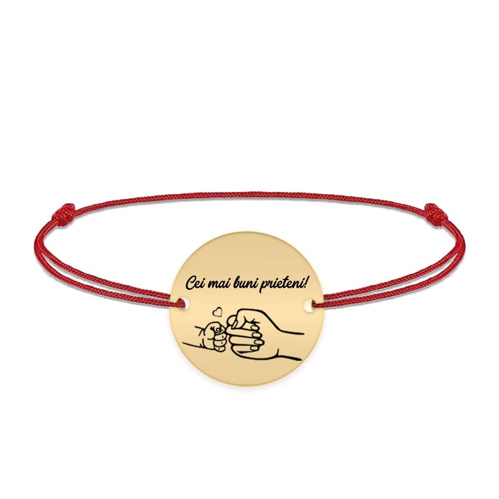 Bratara personalizata Mama si copilul "Cei mai buni prieteni!" cu snur, argint 925 placat aur 24K