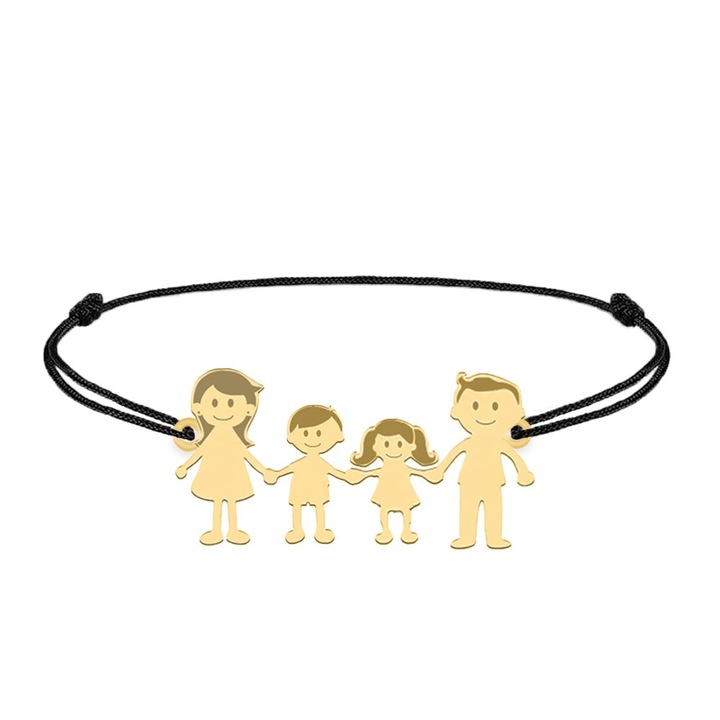Bratara personalizata familie 4, fetita, baietel, mama, tata, argint 925 aur galben 24K BijuBOX