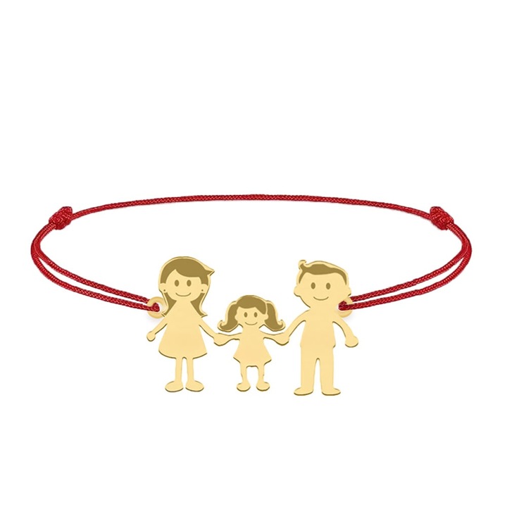 Bratara personalizata Family 3 membri, mama, fetita si tata, argint 925, placat cu aur 24K