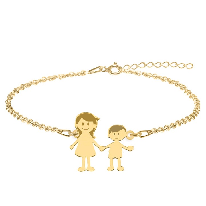 Bratara personalizata Mama si Baietel din argint 925 placat cu aur 24K - Family 2 membri BijuBOX