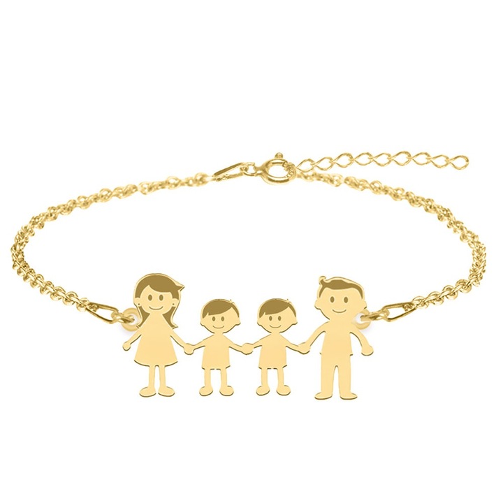 Bratara personalizata familie cu doi copii si tata din argint 925 placat cu aur 24K - BijuBOX