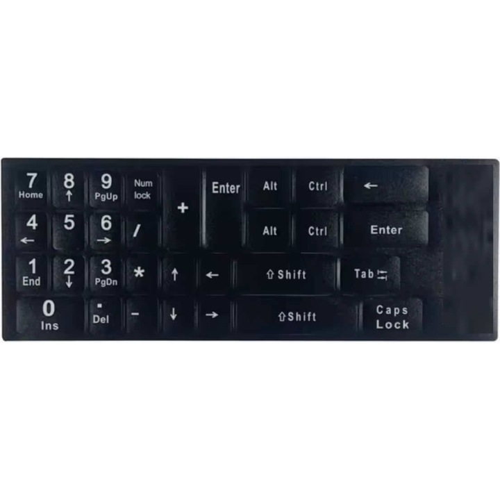 Litere autocolante pentru taste numerice tastatura PC, laptop, Active, fond negru, layout standard engleza US qwerty, rezistente la apa, corectie taste numrtice pc desktop, notebook