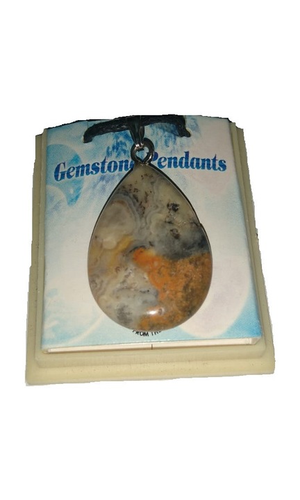 Pandantiv gri din piatra Unakit, cu snur negru, 4 cm