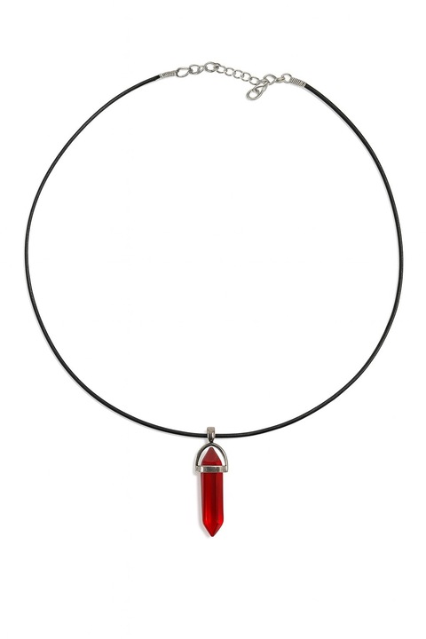 Colier din piele cu pandantiv hexagonal din cristal natural, Rosu