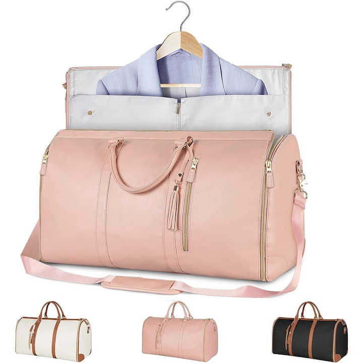 Multifunkcionális utazótáska, 45 literes űrtartalommal, nőknek, ekológikus bőr, vízálló, rózsaszín
