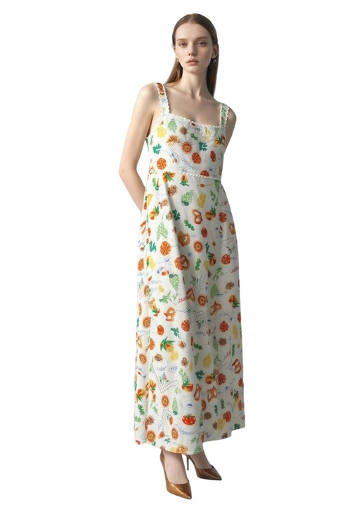 Rochie cu imprimeu, imprimat cu fructe si legume, marime XL