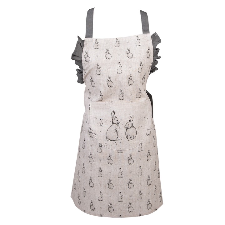 Sort bucatarie pentru copii bumbac bej gri Iepurasi 56x48 cm
