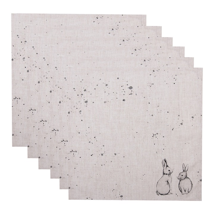 Set 6 servetele bumbac bej gri Iepurasi (6) 40x40 cm