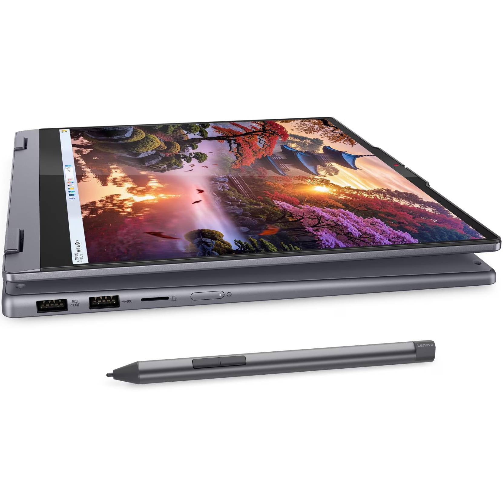 Laptop Lenovo IdeaPad 5 2-in-1 14AKP10 cu procesor AMD Ryzen™ AI 7 350 pana la 5.0GHz, 14'', WUXGA, OLED, Touch, 24GB LPDDR5x RAM, 1TB SSD, AMD Radeon™ 860M Graphics, No OS, Luna Grey