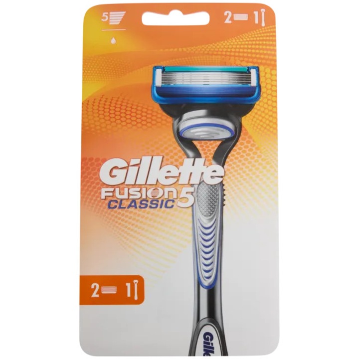 Aparat de ras cu 2 rezerve, Gillette, Fusion 5 Classic, Gri