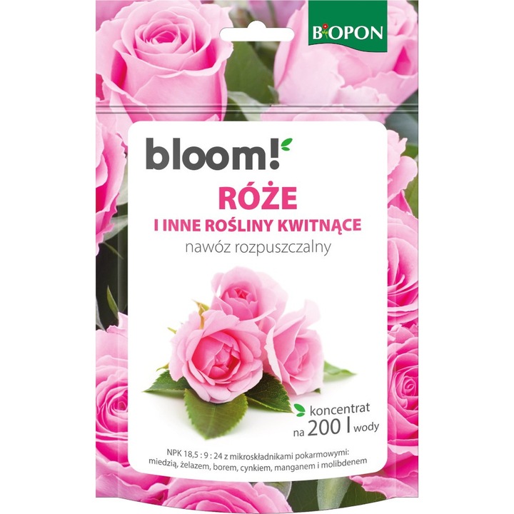 Ingrasamant solubil pentru flori si plante infloritoare BIOPON Bloom! 200G, intensificare inflorire, verdeata sanatoasa, 200g