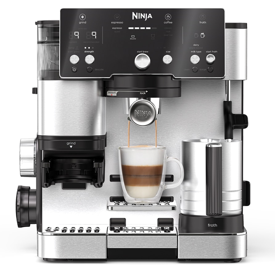Espressor semi-automat 2in1 Ninja Luxe Cafe Essential ES501EU, 1650W, rasnita incorporata cu 25 trepte de macinare, Barista Assist, cantar incorporat, autocuratare a sistemului de