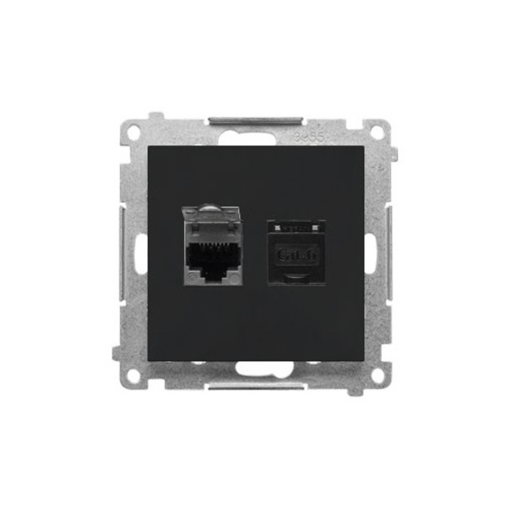 Prize modulare cu incarcare USB, Kontakt-Simon, 2 guri, IP44, negru mat