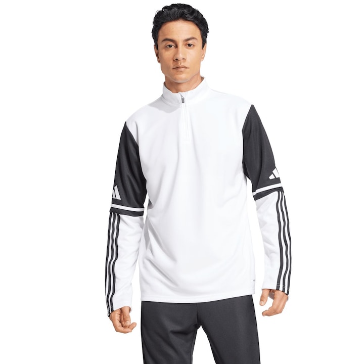 Bluza sport adidas Squadra 25, alb/negru, material reciclat, cu uscare rapida, guler ridicat, 2XL INTL
