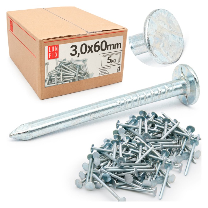 Lun Fix tetőfedő szegek, 3x60 mm, horganyzott tetőfedő lemez, 5 kg