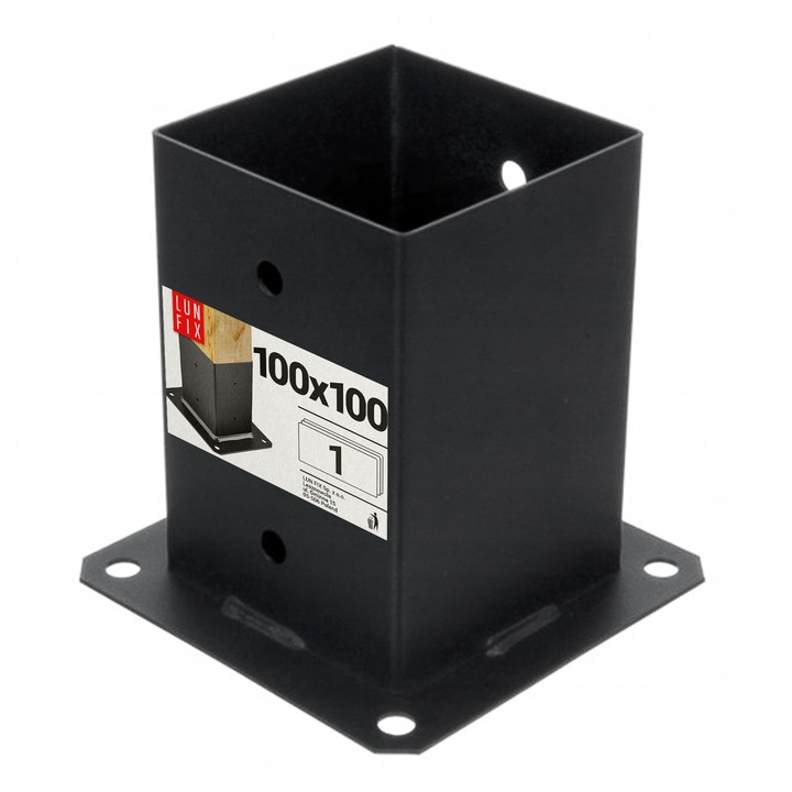 Csavarozható oszloptartó „láb” Lun Fix, 100x100 mm, dekoratív, fekete