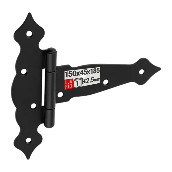 Dekoratív zsanérok, Lun Fix, 150x185x2,5mm, fekete, 1 db-os készlet.