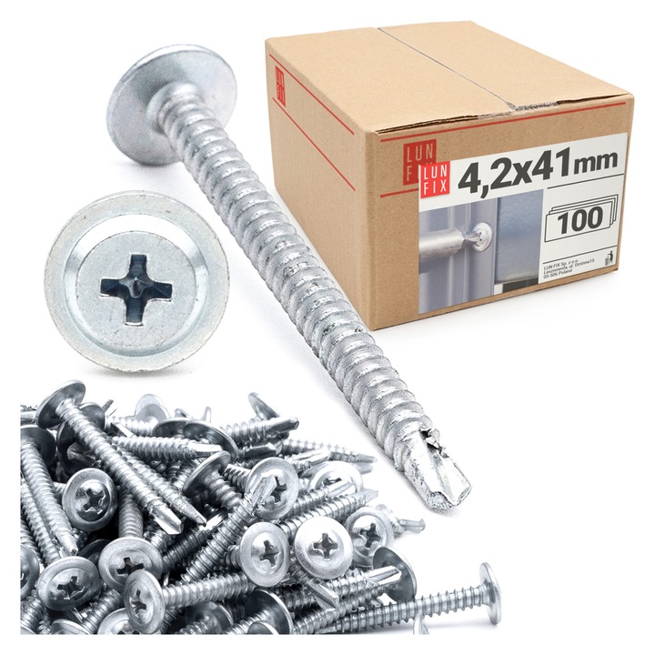 Suruburi autoforante saiba 4,2x40mm pentru metal WSPC, 100 bucati, Lun Fix