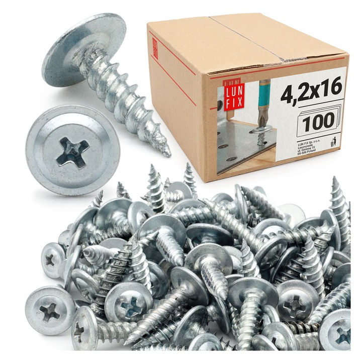 Suruburi autofiletante 4,2x16mm cu cap saiba pentru metal WPC 100 buc