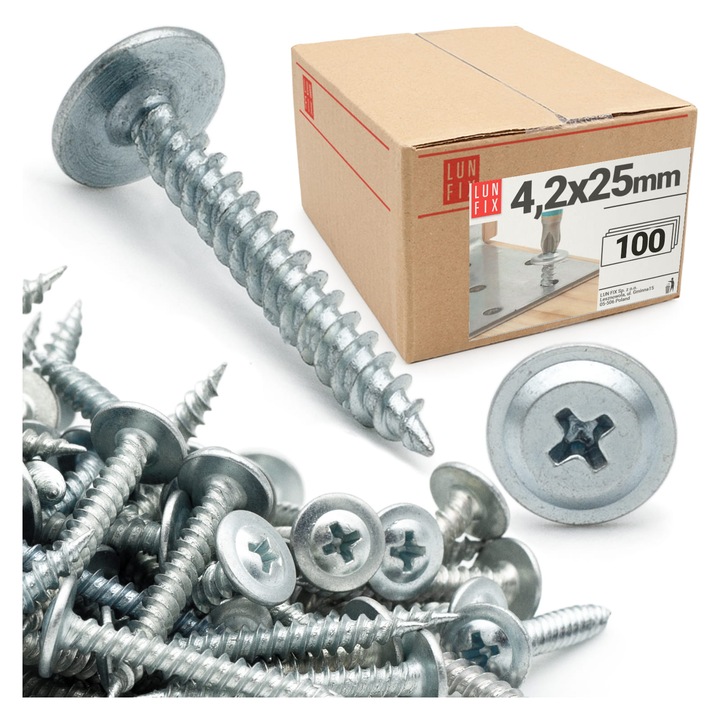 Suruburi autofiletante 4,2x25mm cu cap saiba pentru metal WPC 100 buc