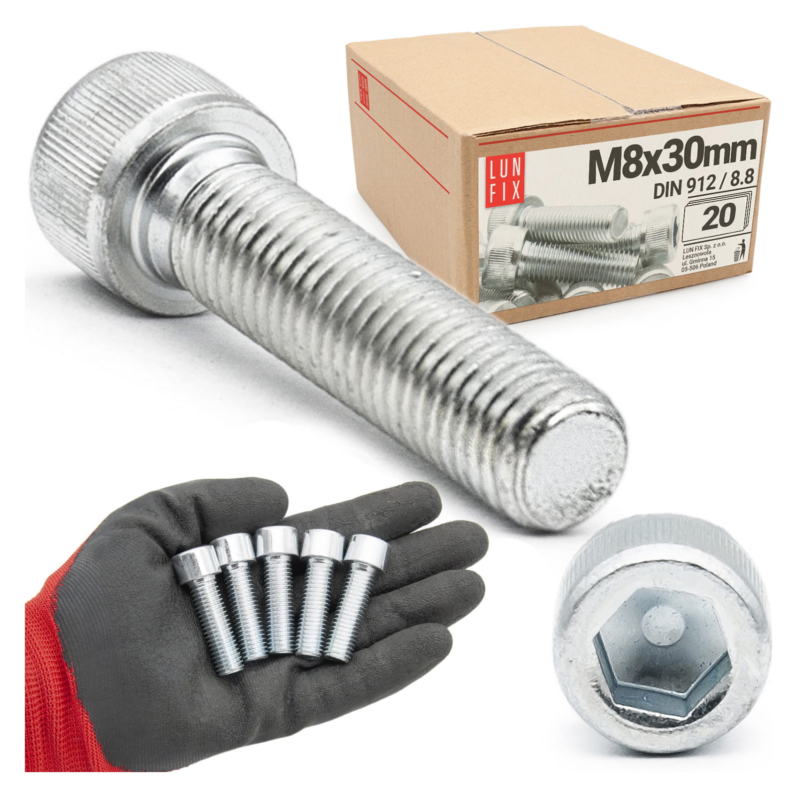 Suruburi Allen M8x30 galvanizate DIN912 clasa 8.8, 20 bucati, Lun