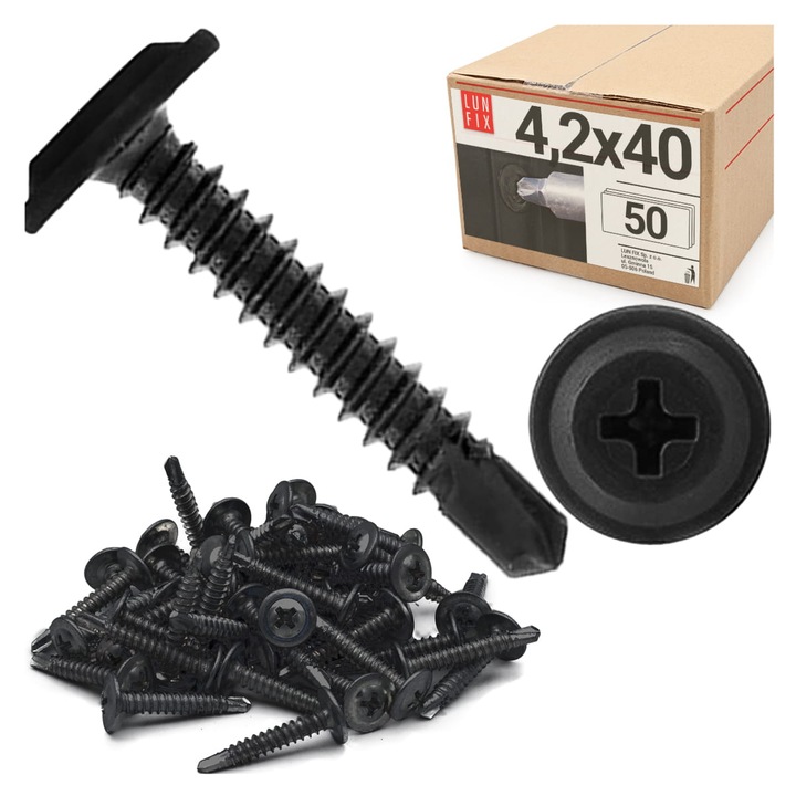 Suruburi autoforante pentru metal 4.2x40 fosfatate, 50 bucati, Lun Fix